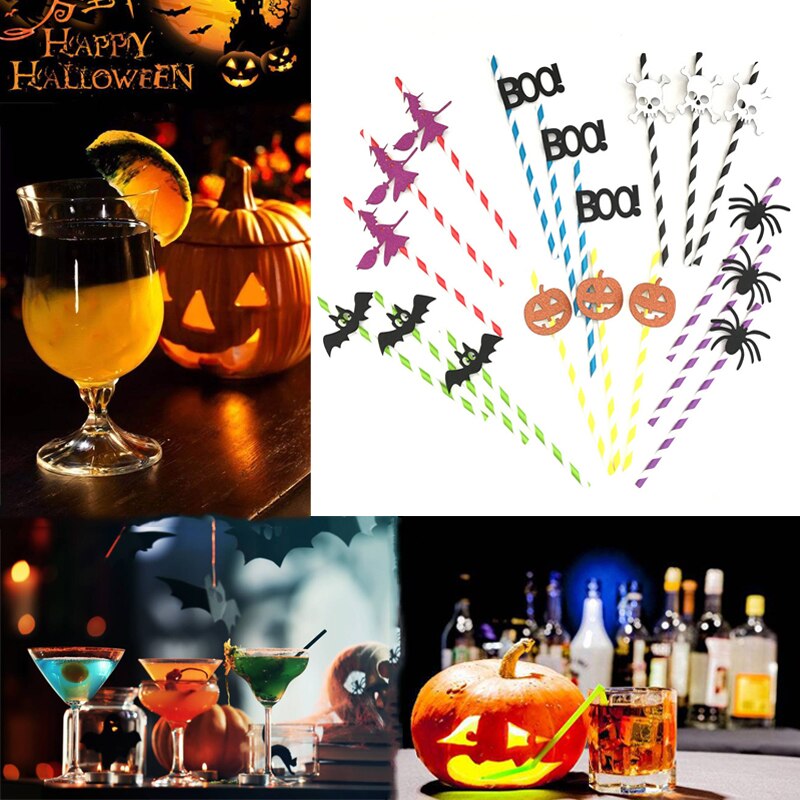 10 PCS Paper Straws Disposable Drinking Paper Straws For Halloween Household School Decoration Event Party Non-toxic No Odor