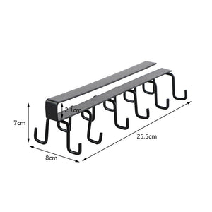 12 Hooks Kitchen Double-row Hook Hanging Cup Holder Household Punch-free Wall Cabinet Hook Spatula Rack Cup Storage Wrought Iron