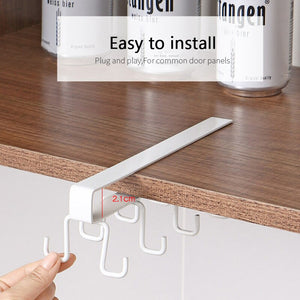 12 Hooks Kitchen Double-row Hook Hanging Cup Holder Household Punch-free Wall Cabinet Hook Spatula Rack Cup Storage Wrought Iron