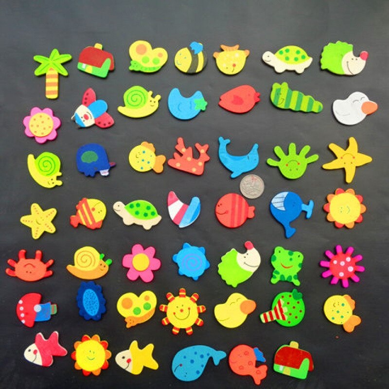 12Pcs/Set Cute Fridge Magnet Wooden Funny Cartoon Animal Cute Fridge Magnet Sticker Refrigerator Home Decor Tool Powerful Magnet