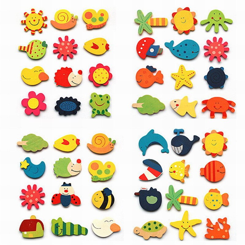 12Pcs/Set Cute Fridge Magnet Wooden Funny Cartoon Animal Cute Fridge Magnet Sticker Refrigerator Home Decor Tool Powerful Magnet