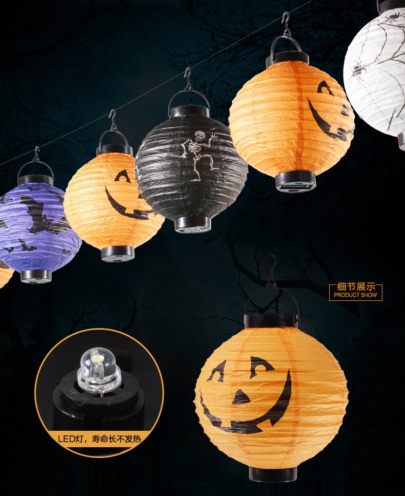 22 Cm LED Light Pumpkin Spider Hanging Lantern Halloween Decor Gift Portable Paper Lampion Hanging Ball Home Party Supplies