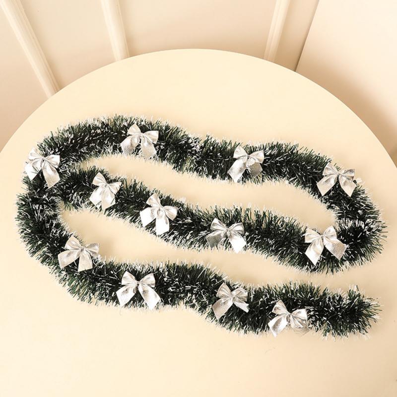 5PCS  2M Christmas Tinsel Garland Party Pine Tree Green Ribbon Xmas Ornament Decor Artificial Plants Bowknot Design