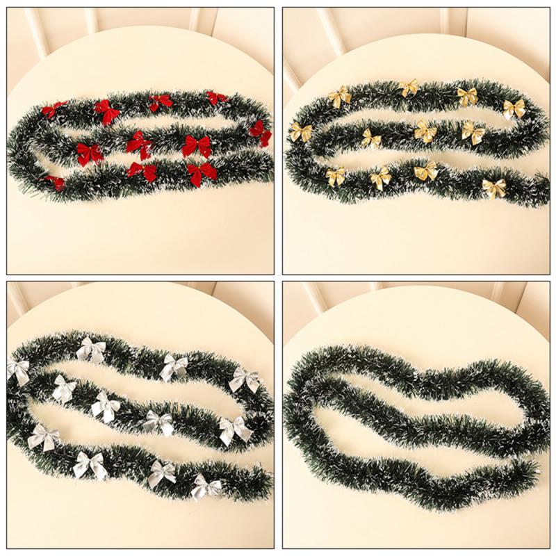 5PCS  2M Christmas Tinsel Garland Party Pine Tree Green Ribbon Xmas Ornament Decor Artificial Plants Bowknot Design