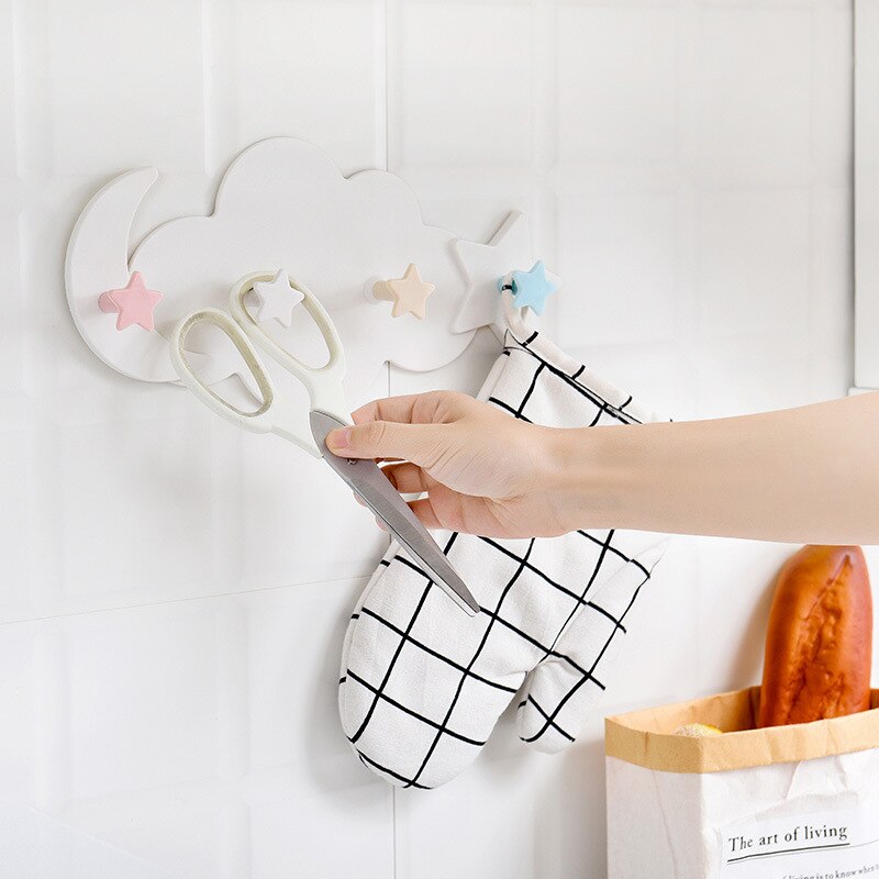 Creative Star Moon Cloud Shape Nail-free Wall Clothes Hooks Kids Room Decorative Key Hanging Hanger Kitchen Storage Hook Child