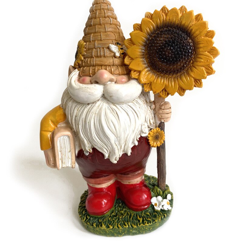 Dwarfs Ornament Garden Resin Statue Ornament Decoration Dwarfs Crafts Bee Festival Gift Garden Statues Sculptures Sunflower New