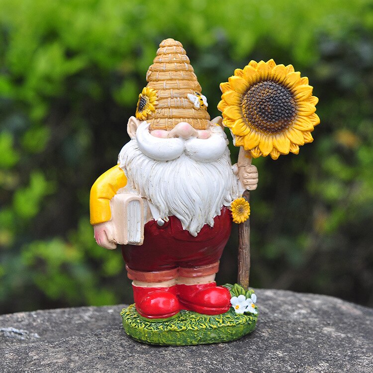 Dwarfs Ornament Garden Resin Statue Ornament Decoration Dwarfs Crafts Bee Festival Gift Garden Statues Sculptures Sunflower New