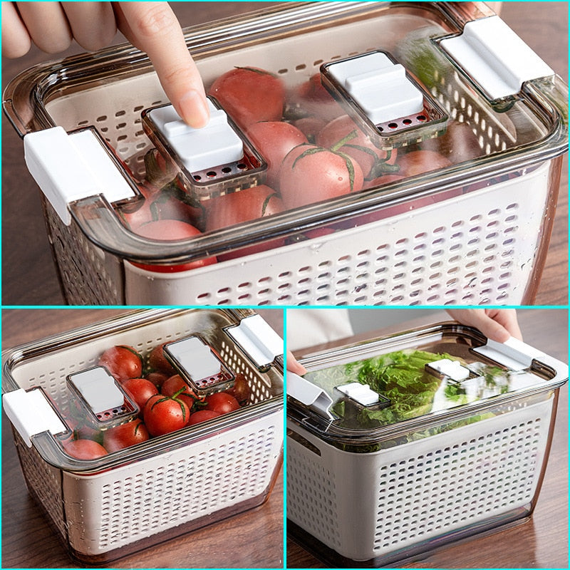 Fresh Produce Storage Containers Fridge Drip Basket Produce Saver Refrigerator Storage Basket Set Fresh Vegetable Fruit Boxes