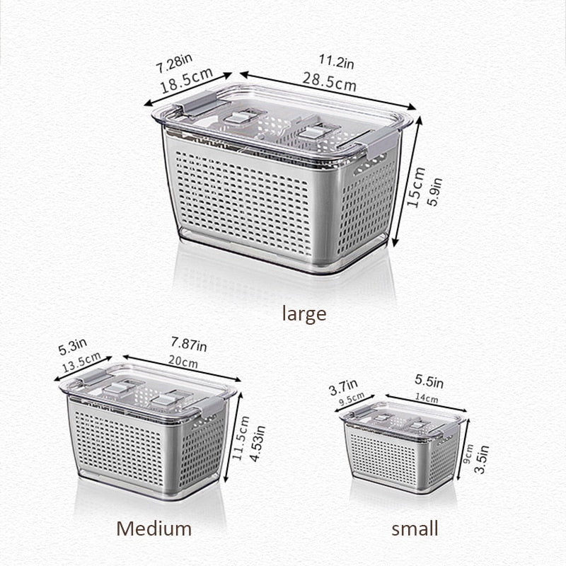 Fresh Produce Storage Containers Fridge Drip Basket Produce Saver Refrigerator Storage Basket Set Fresh Vegetable Fruit Boxes