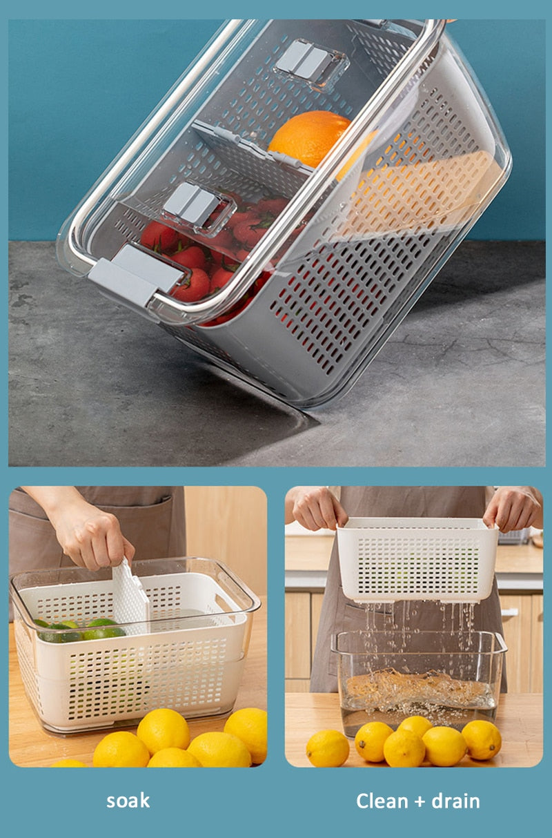 Fresh Produce Storage Containers Fridge Drip Basket Produce Saver Refrigerator Storage Basket Set Fresh Vegetable Fruit Boxes