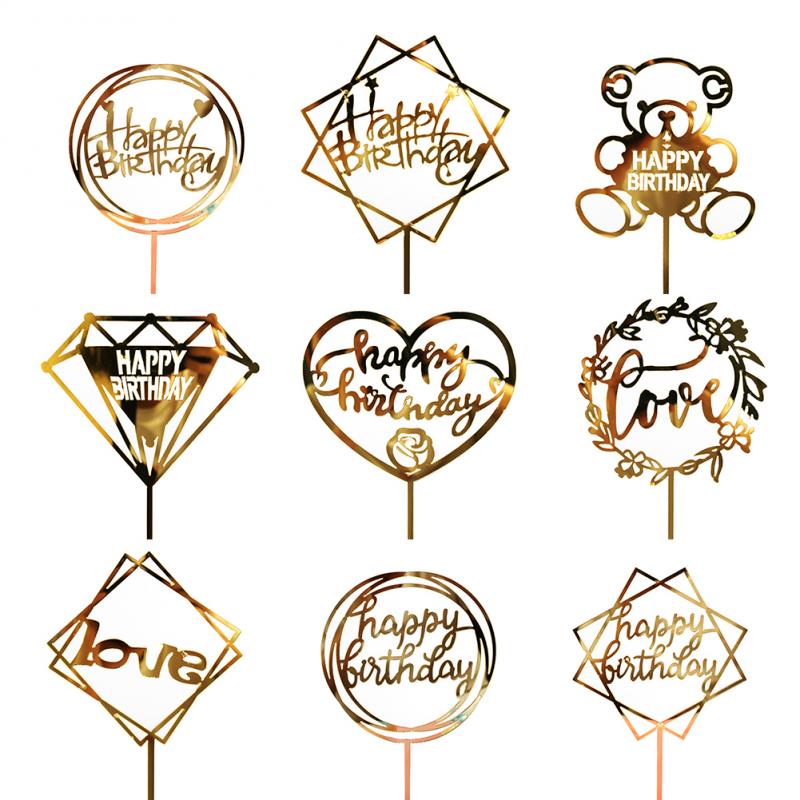 Gold Silver Acrylic Birthday Cake Topper Dessert Decoration For Birthday Party Lovely Gifts Wedding Christmas Party Baking Decor