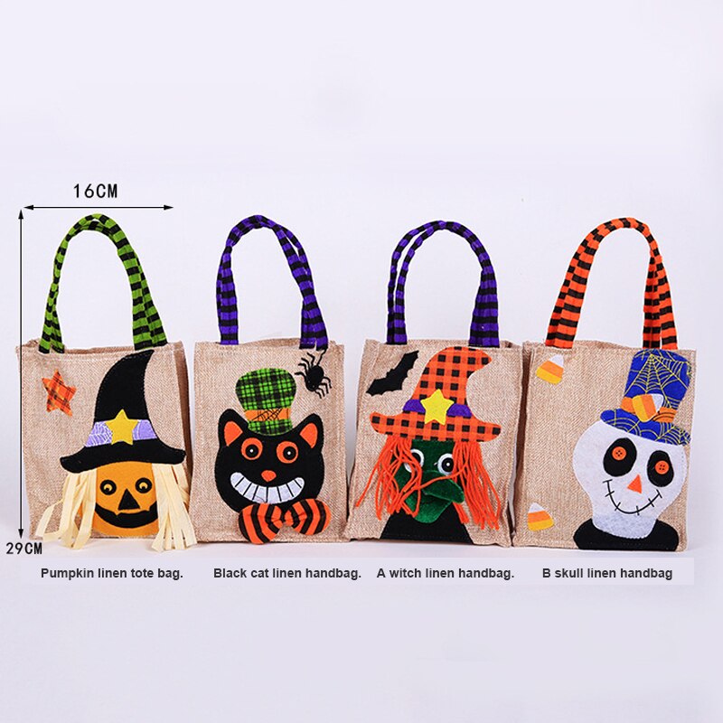 Halloween Candy Handbag Decorations Cartoon Pumpkin Linen Tote Bag Ghost Festival Party Party Dress Up Props Children Candy Bag