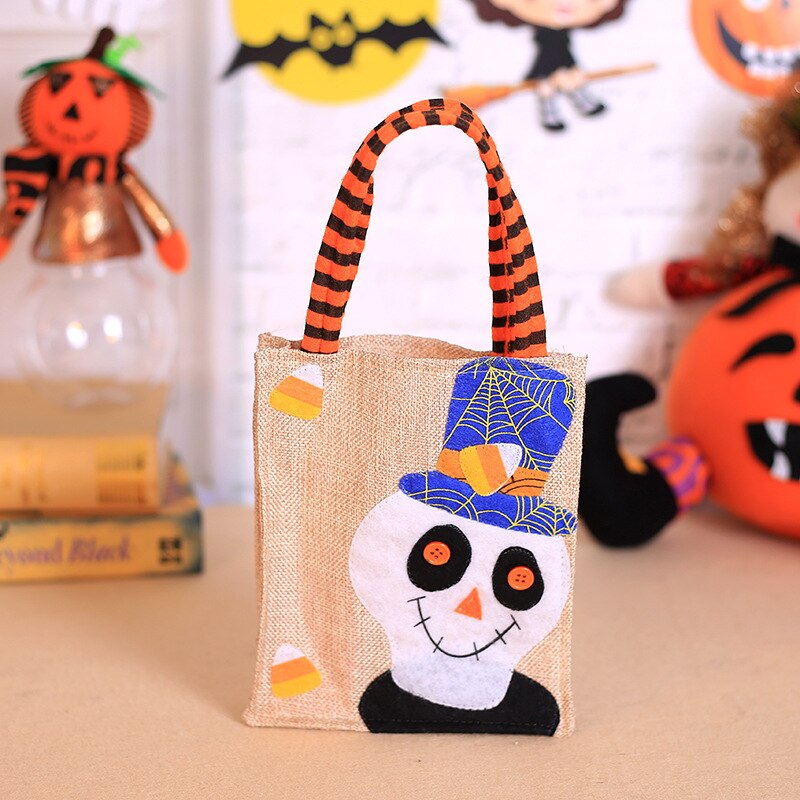 Halloween Candy Handbag Decorations Cartoon Pumpkin Linen Tote Bag Ghost Festival Party Party Dress Up Props Children Candy Bag