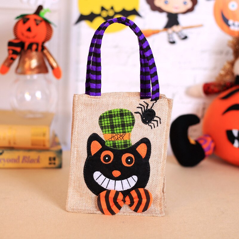 Halloween Candy Handbag Decorations Cartoon Pumpkin Linen Tote Bag Ghost Festival Party Party Dress Up Props Children Candy Bag