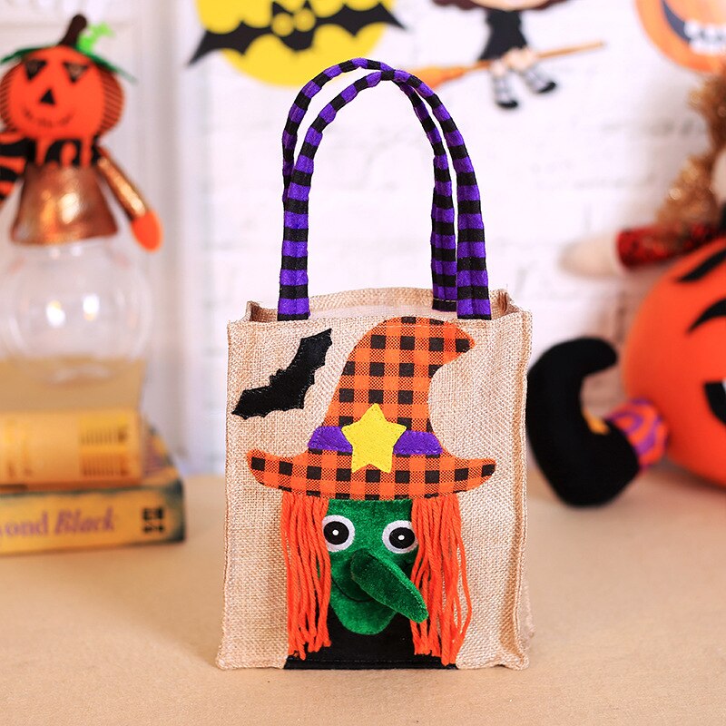 Halloween Candy Handbag Decorations Cartoon Pumpkin Linen Tote Bag Ghost Festival Party Party Dress Up Props Children Candy Bag