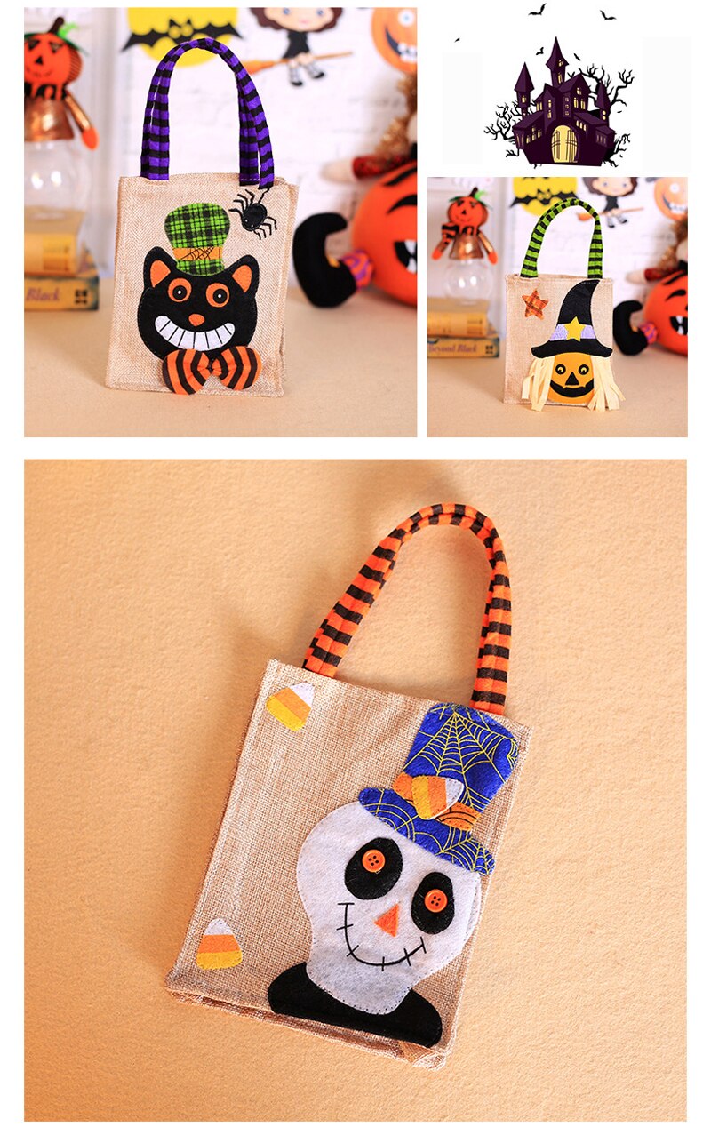 Halloween Candy Handbag Decorations Cartoon Pumpkin Linen Tote Bag Ghost Festival Party Party Dress Up Props Children Candy Bag