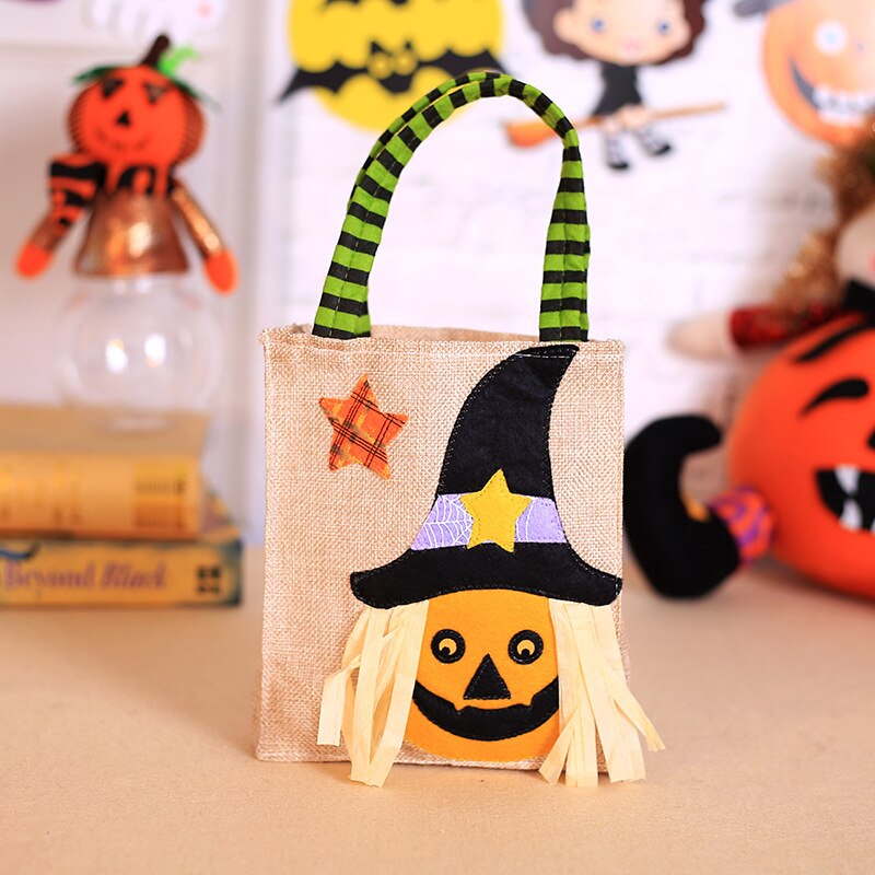 Halloween Candy Handbag Decorations Cartoon Pumpkin Linen Tote Bag Ghost Festival Party Party Dress Up Props Children Candy Bag