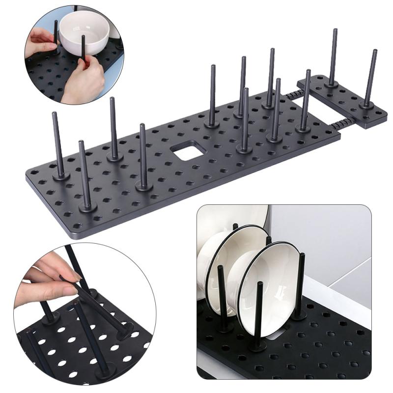 Kitchen Drain Bowl Shelf For Cutlery Drawer Organizers Telescopic Dish Plate Organizer Drying Rack Bowl Pot Lid Storage Holder