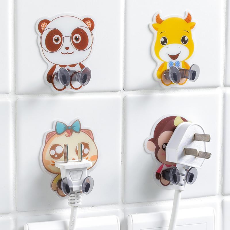 Power Cord Plug Bracket Wall Mounted Cartoon Animals Adhesive Strength Hook Storage Rack Holder Multi-Purpose Hooks